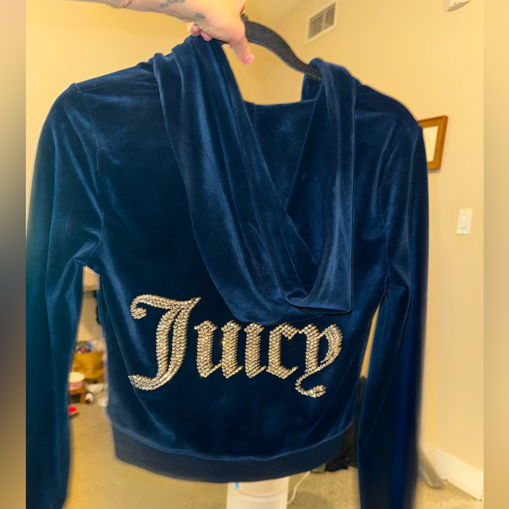 Juicy Couture OG Big Bling Velour Hoodie Regal Blue